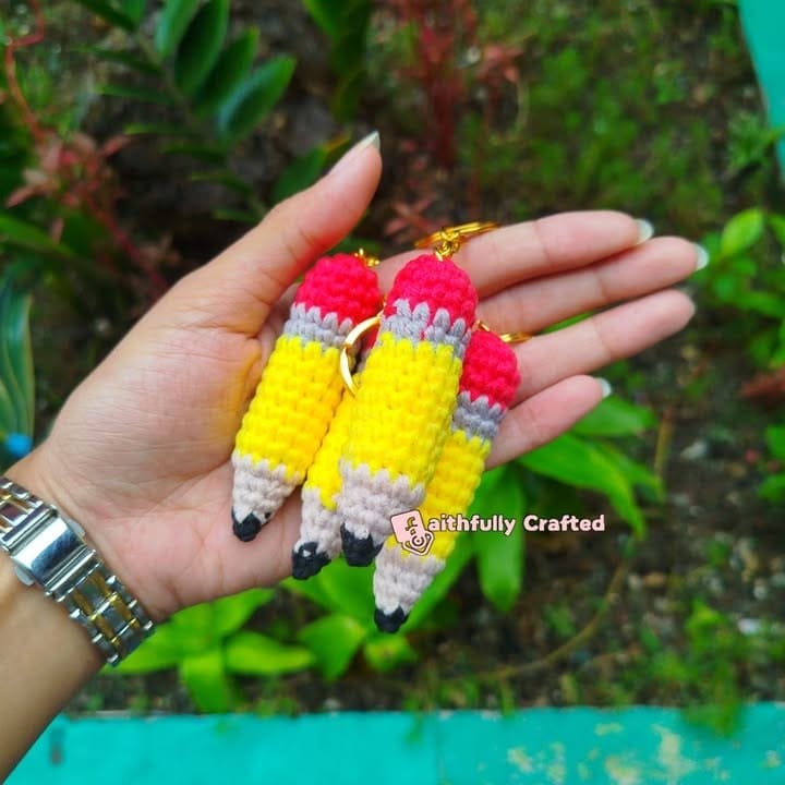 Just a little something to celebrate the Back to School Era — pencil — handmade crochet keychains by Faith
