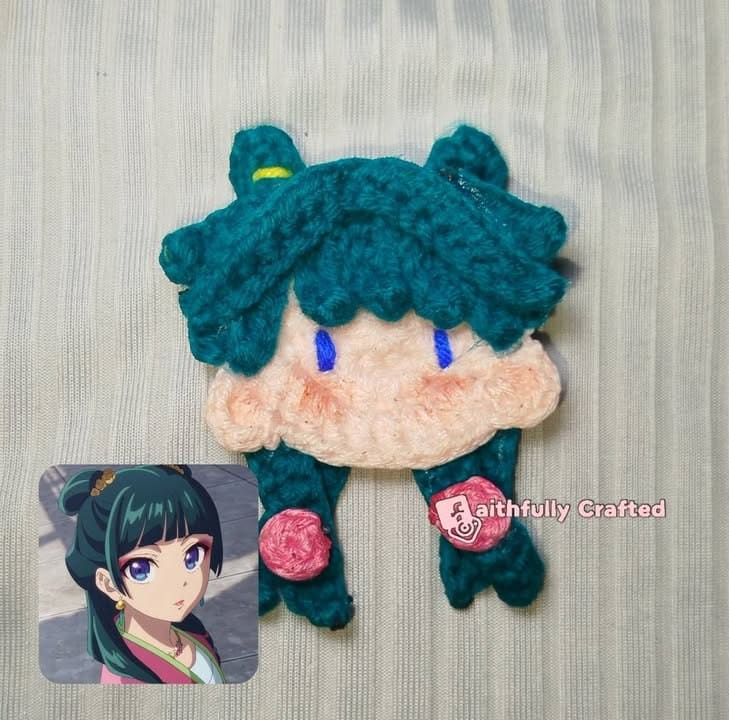 Side by side pictures of my items and their inspos — handmade crochet characters by Faith