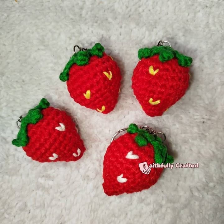 Serving redlicious energy all day — handmade crochet keychains by Faith