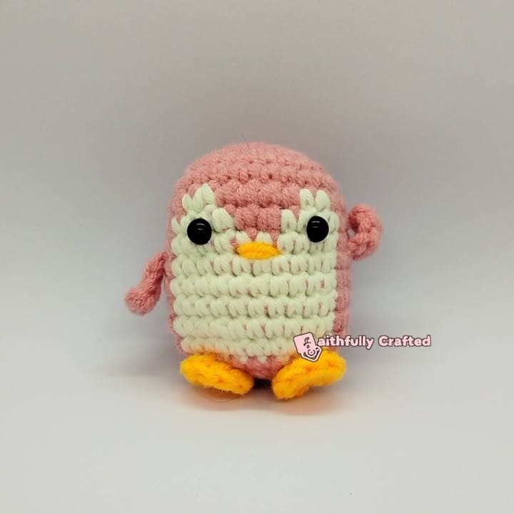 Red, pink, orange, or yellow—there’s a warm-colored waddle for everyone — handmade crochet characters by Faith