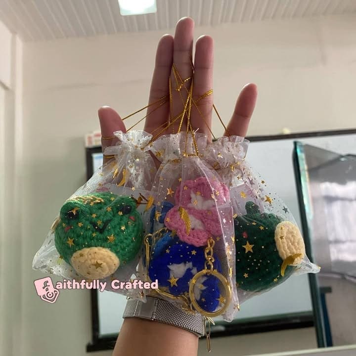 "Come along with me—with the butterflies and bees!" — handmade crochet keychains by Faith