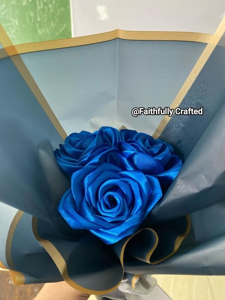 Romance wrapped in satin — handmade crochet flowers by Faith