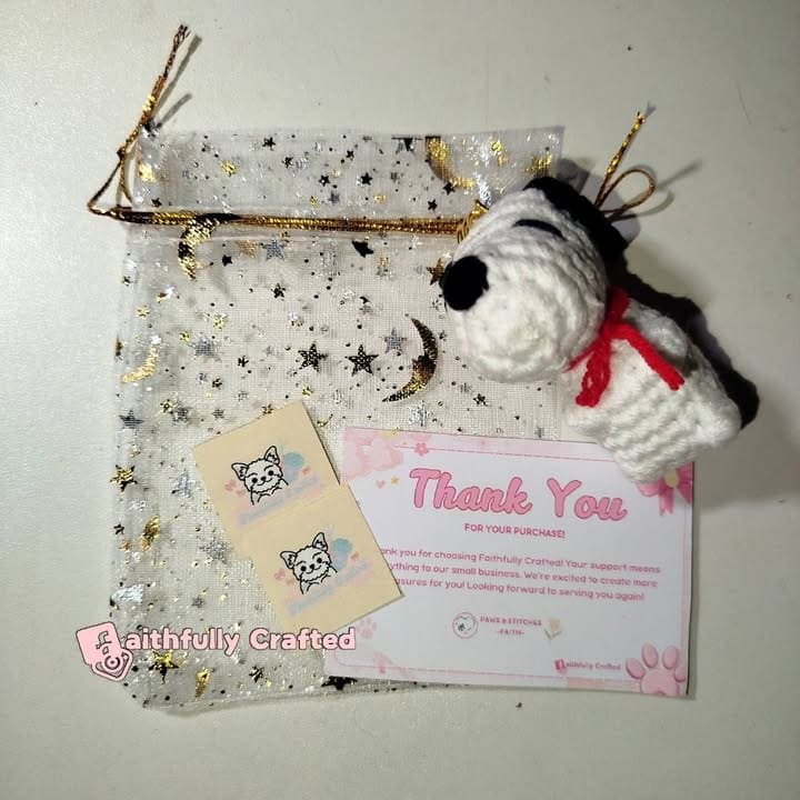 "Keep looking up… that’s the secret of life!" – Snoopy — handmade crochet keychains by Faith