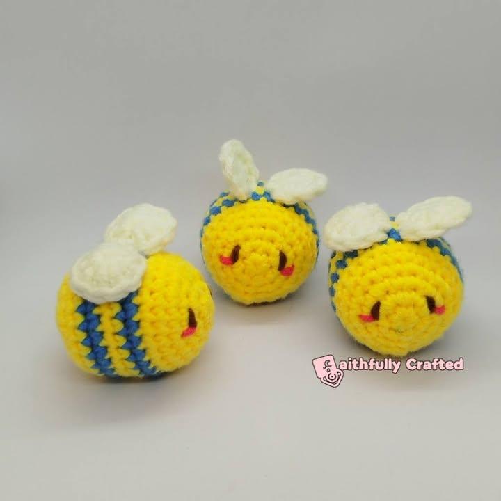 Buzzing with cuteness! 🐝✨ 

These three little &quot;bee-uties&quot; are officially off the hook.

#FaithfullyCrafted #fypシ゚viralシfypシ゚ #amigurumiph #handmadegifts #bees #yellow