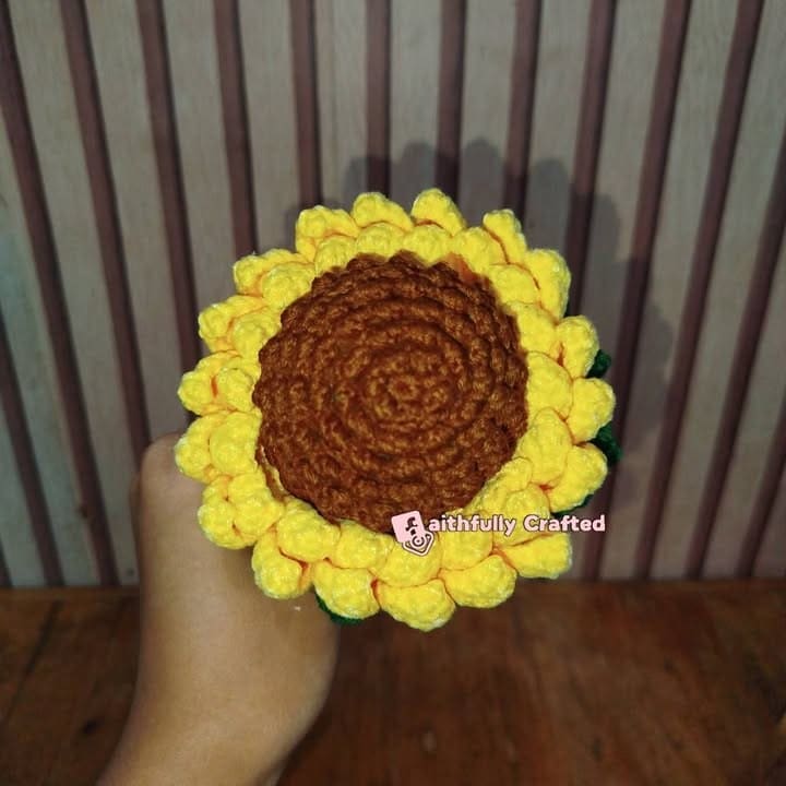A few more angles of our magic sunflower — handmade crochet flowers by Faith