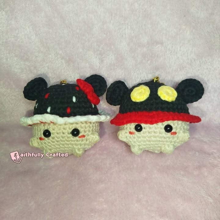 “You’re the Mickey to my Minnie.” — handmade crochet keychains by Faith
