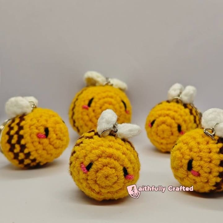Bee happy wherever you go! — handmade crochet keychains by Faith
