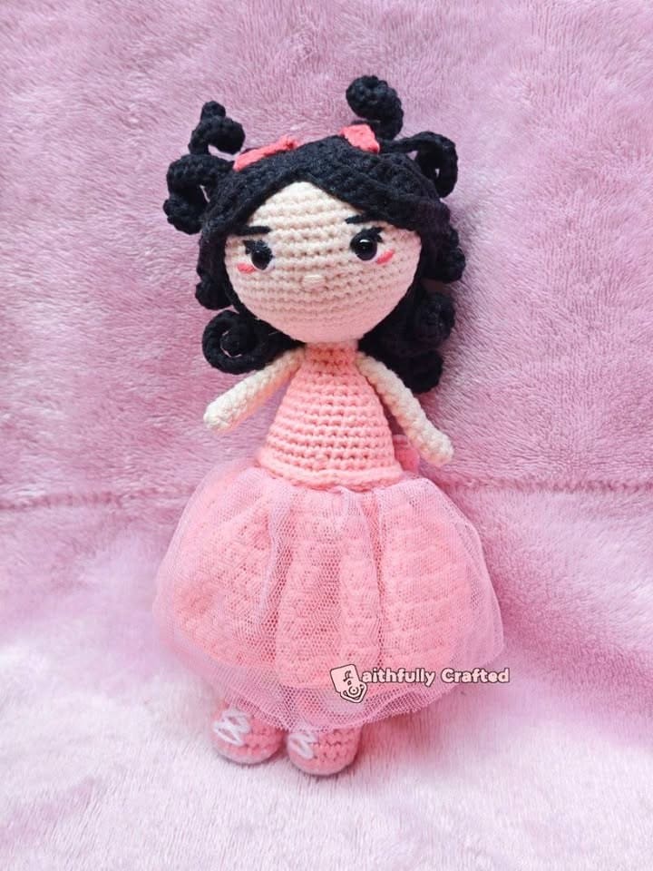 This is my first time working with fabric on crochet dolls, and all I — handmade crochet characters by Faith