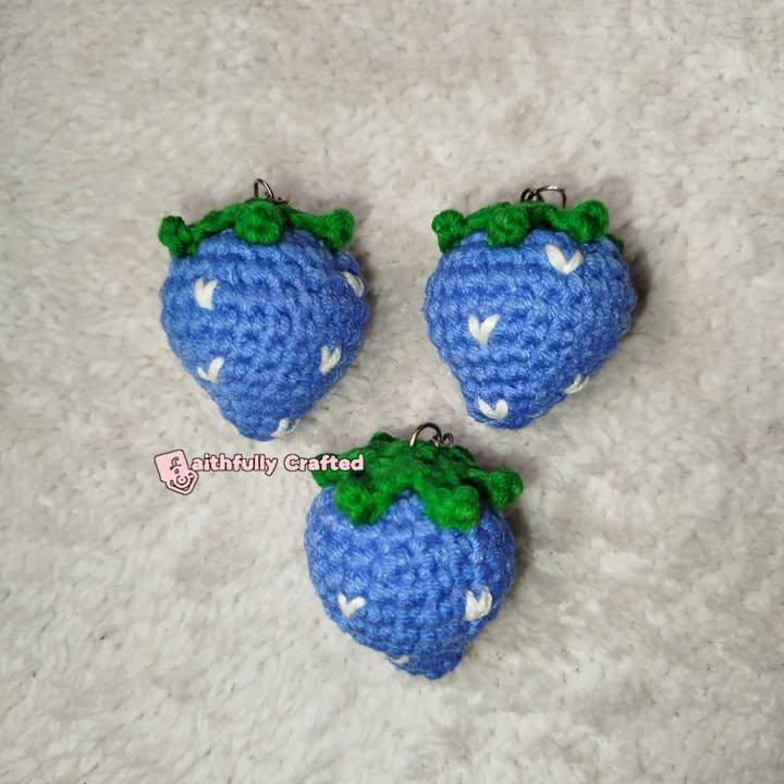 One strawberry = instant charm ✨

#FaithfullyCrafted #fypシ゚viralシfypシ゚ #crochet #strawberry #keychain #blue