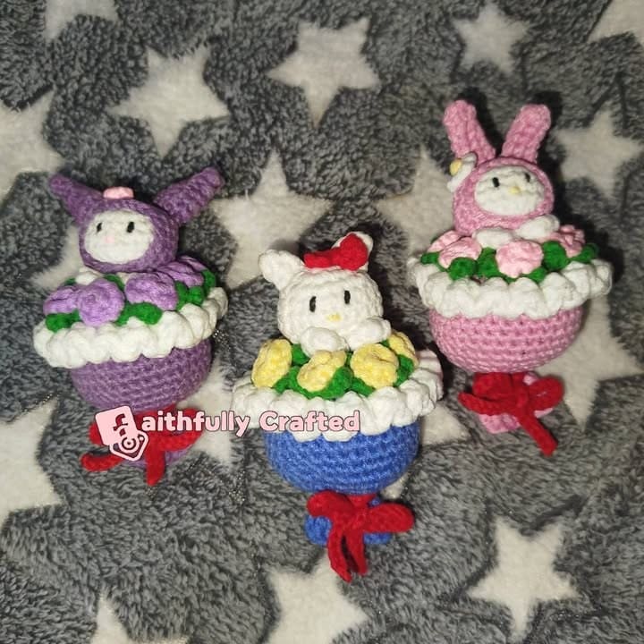 'A bouquet of joy, wherever you go!' — handmade crochet keychains by Faith