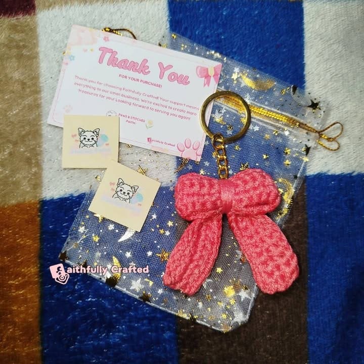 Very cutesy, very demure, very coquette — handmade crochet keychains by Faith